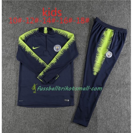 Manchester City Kinder Sweatshirts Anzüge Dunkelblau Grün 2018-2019